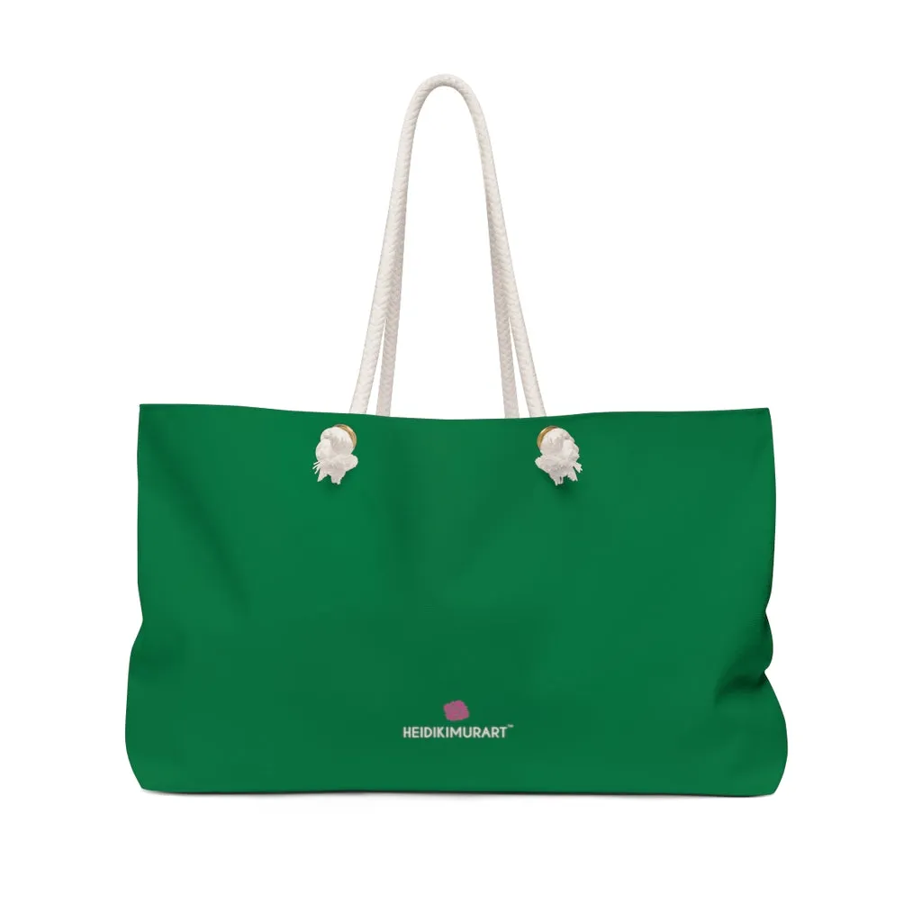 Emerald Green Color Weekender Bag, Solid Green Color 24"x13" Designer Modern Essential Market Large Tote Bag- Made in USA