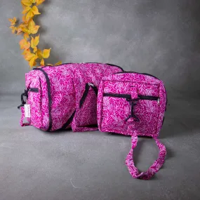 Expandable Travel Bag Pink Colour with Beautiful White Flower Printed Design.