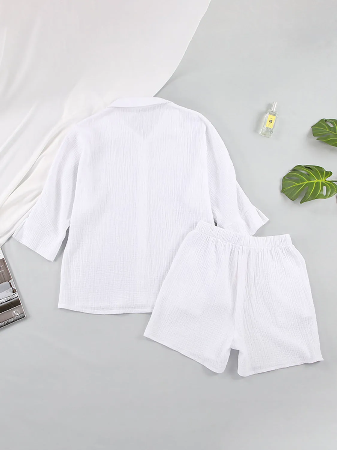 Explore More  Collection - Texture Button Up Shirt and Shorts Set