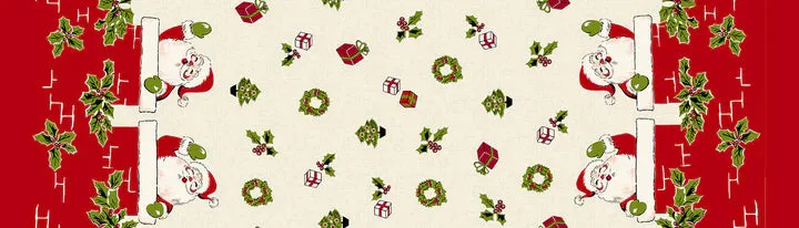 Fabric, My Childhood Christmas by Buttermilk Basin - DOUBLE BORDER Santa Waving from Chimney (by the yard)