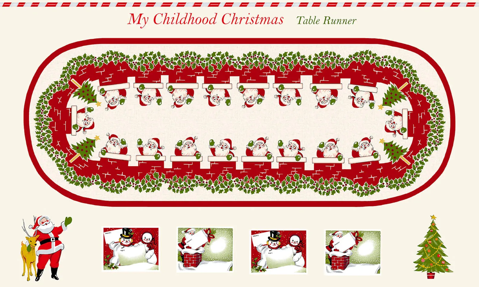 Fabric, My Childhood Christmas by Buttermilk Basin - Santa Claus Table Runner PANEL