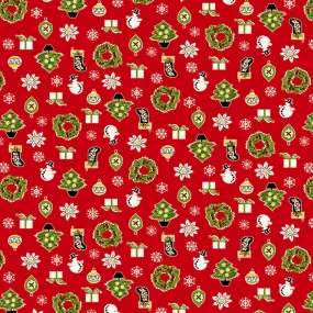 Fabric, My Childhood Christmas by Buttermilk Basin - Vintage Christmas Motifs RED (by the yard)