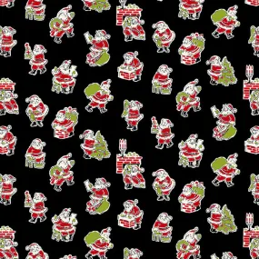 Fabric, My Childhood Christmas by Buttermilk Basin - Vintage Santa & Chimney BLACK (by the yard)