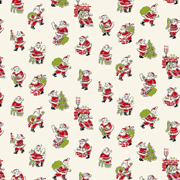 Fabric, My Childhood Christmas by Buttermilk Basin - Vintage Santa & Chimney CREAM (by the yard)