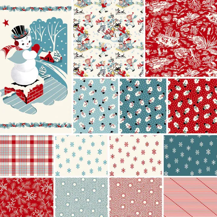 Fabric, Winter in Snowtown by Buttermilk Basin - Children Snowball Fight (by the yard)