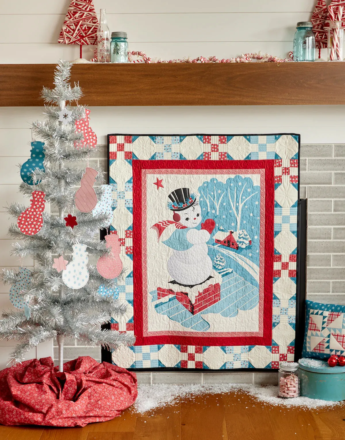 Fabric, Winter in Snowtown by Buttermilk Basin - Cream Red Snowflakes (by the yard)