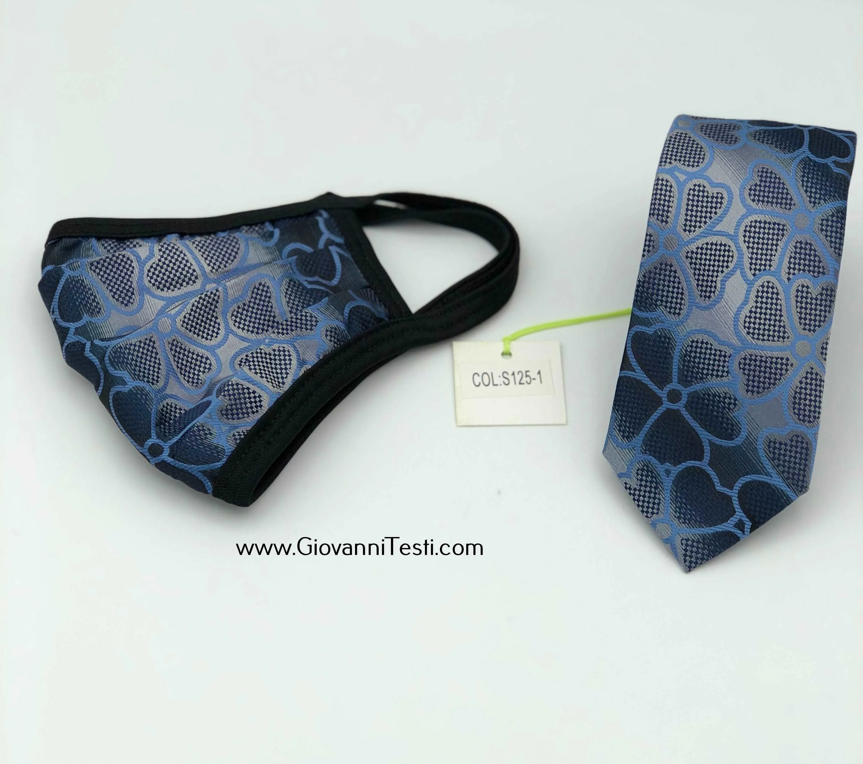 Face Mask & Tie Set S125-1, Grey / Blue