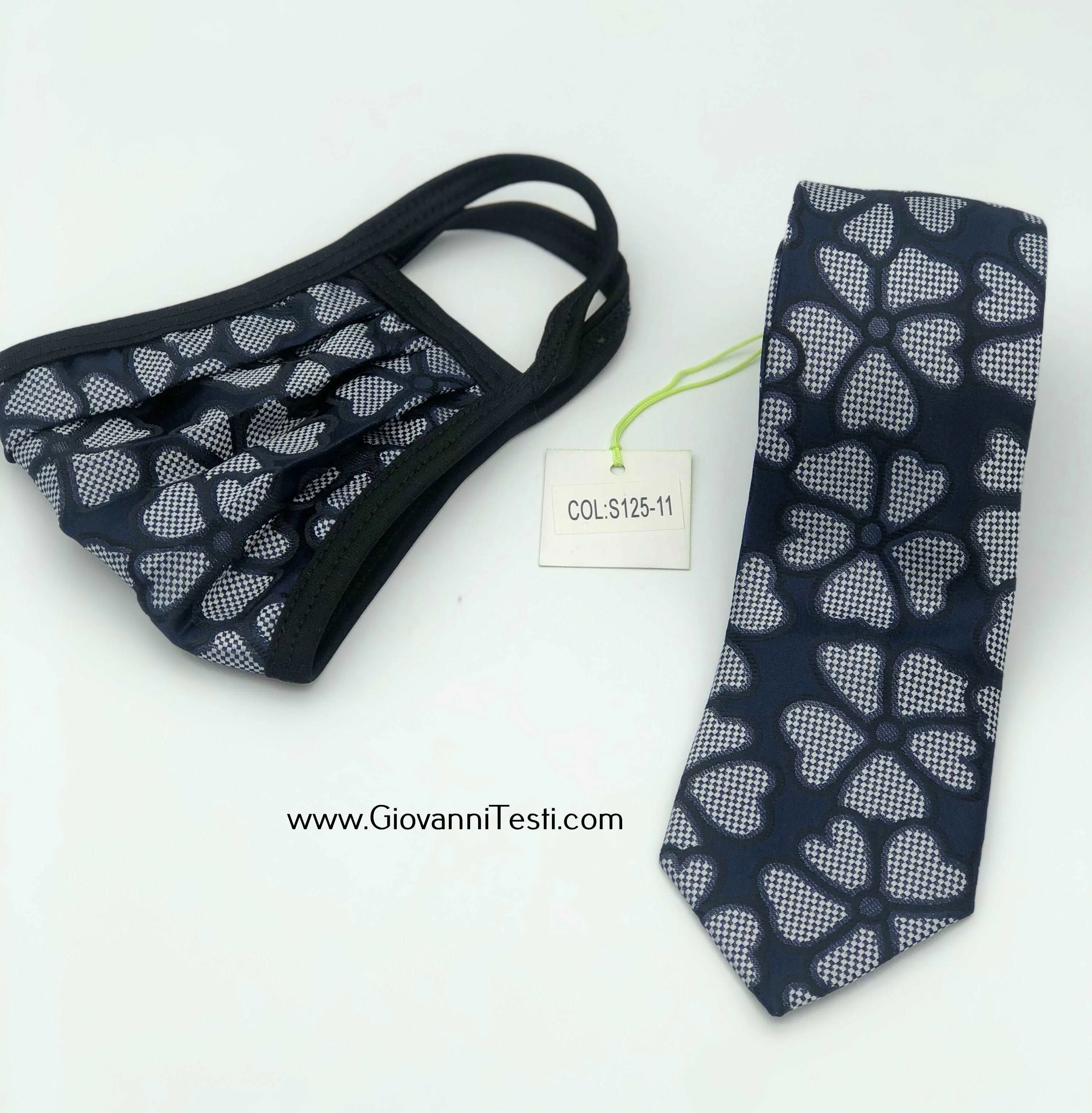 Face Mask & Tie Set S125-11, Navy / Grey