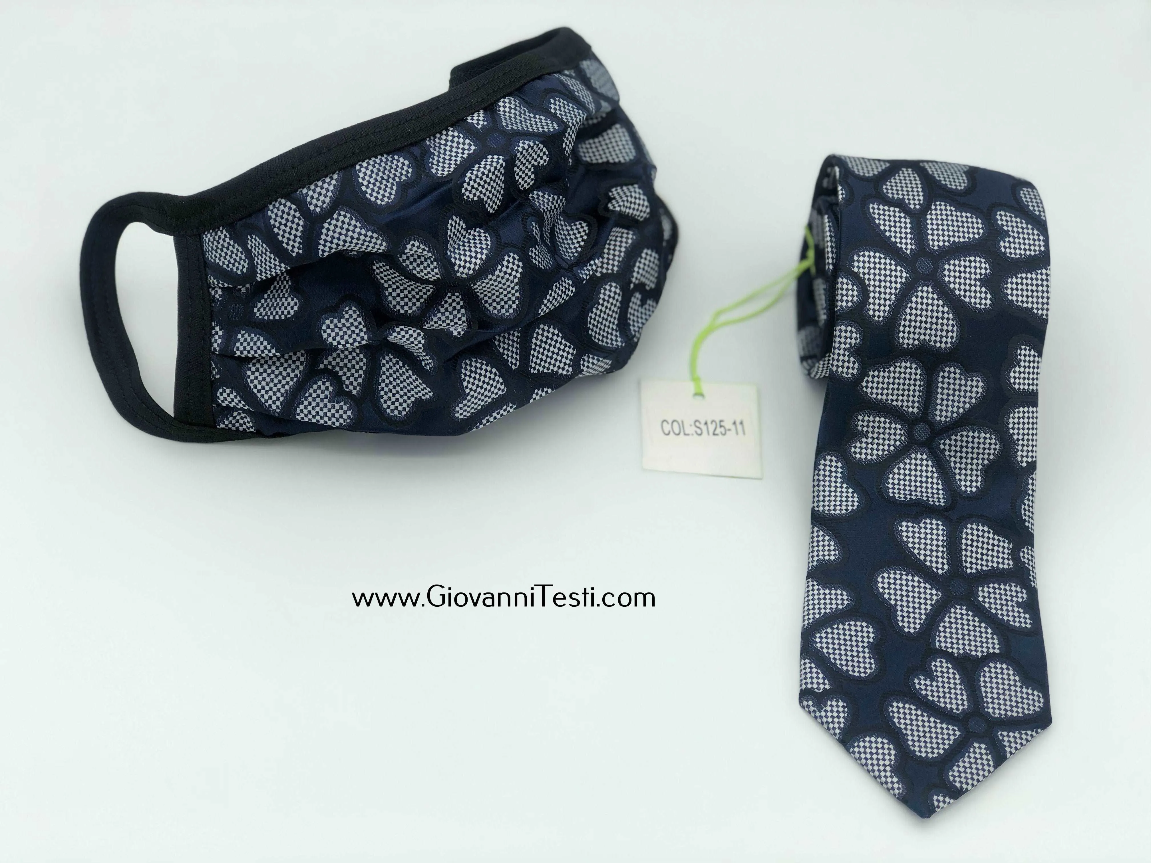 Face Mask & Tie Set S125-11, Navy / Grey