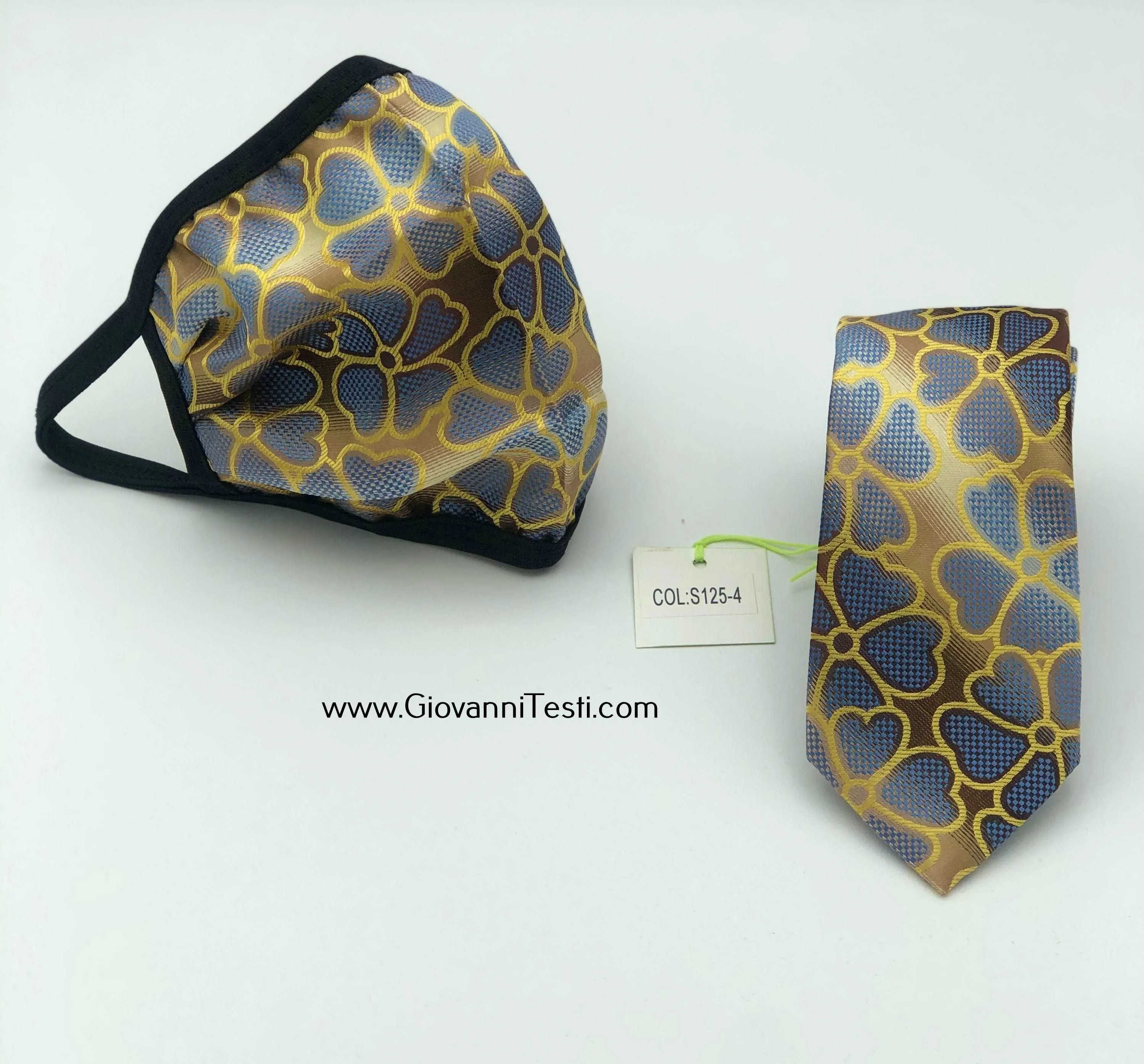 Face Mask & Tie Set S125-4, Navy / Gold