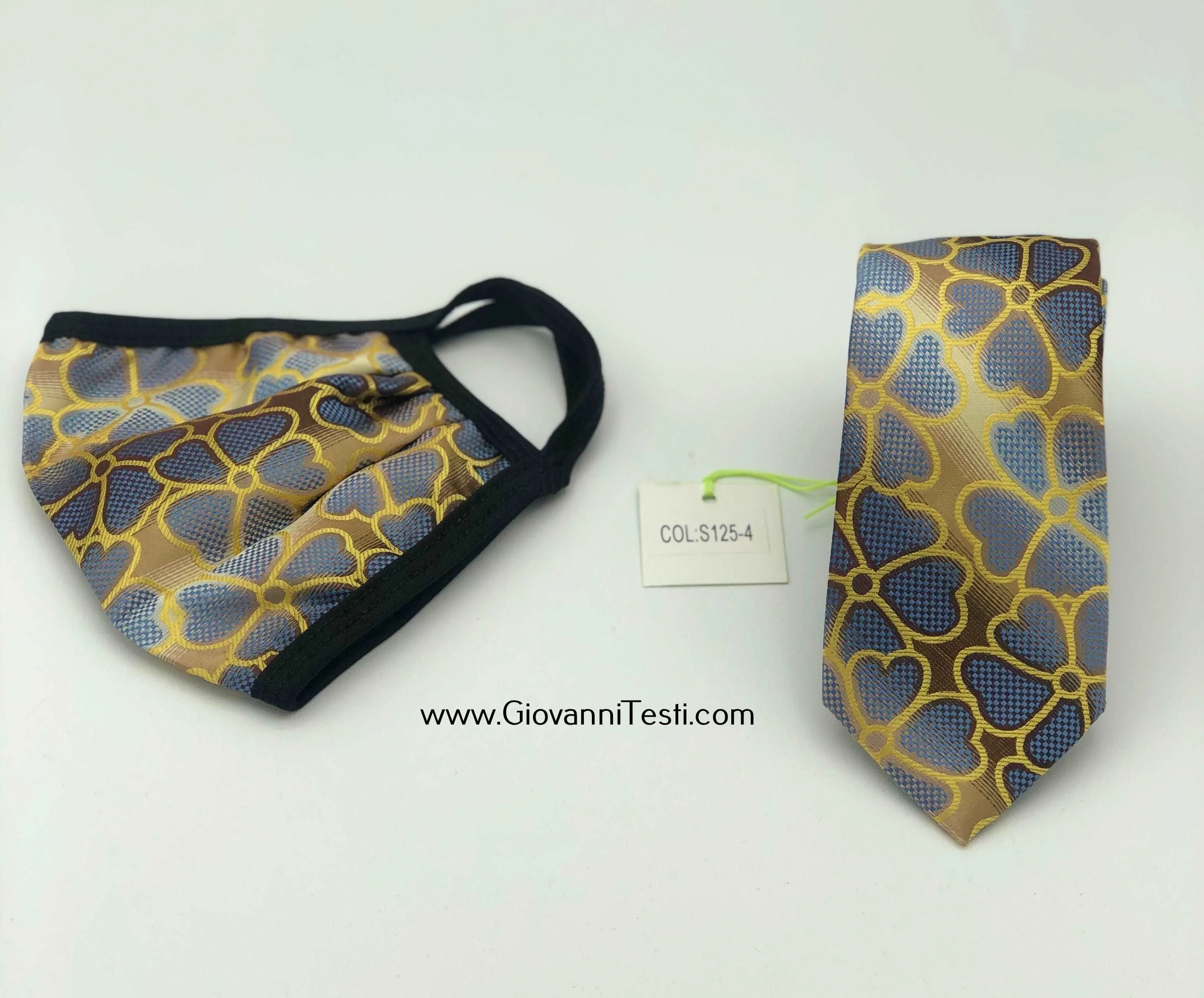 Face Mask & Tie Set S125-4, Navy / Gold