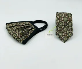 Face Mask & Tie Set S133-1 Brown/Gold Circles