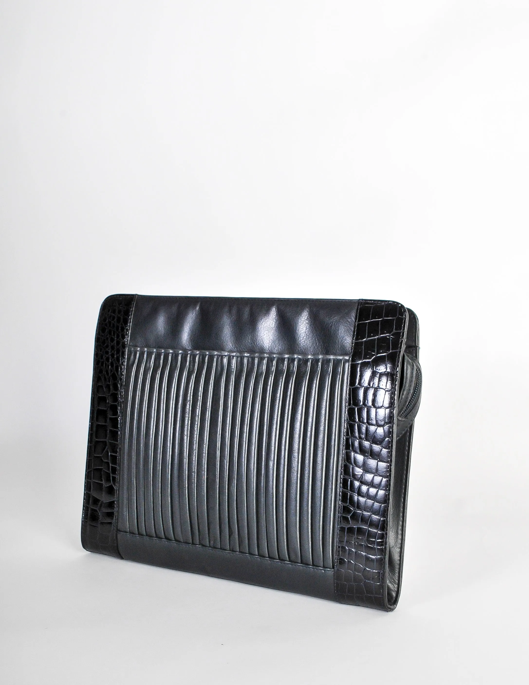 Fendi Vintage Blue and Black Leather Croc Embossed Portfolio Clutch Bag