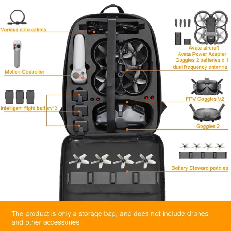 For DJI AVATA Storage Bag Hard Shell Waterproof Shoulder Bag Backpack(Black EVA Lining)