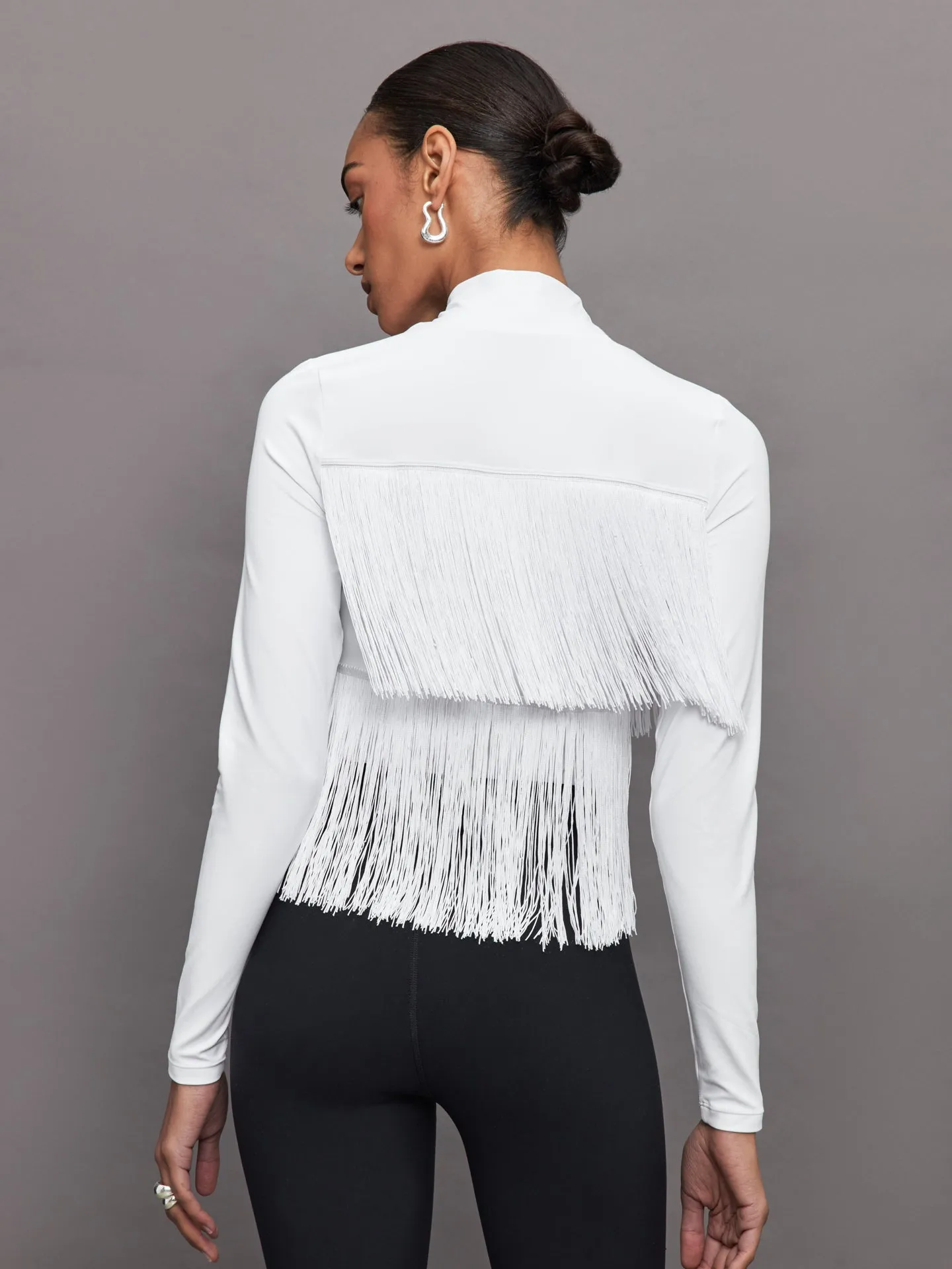 Fringe Mock Neck in Melt - White