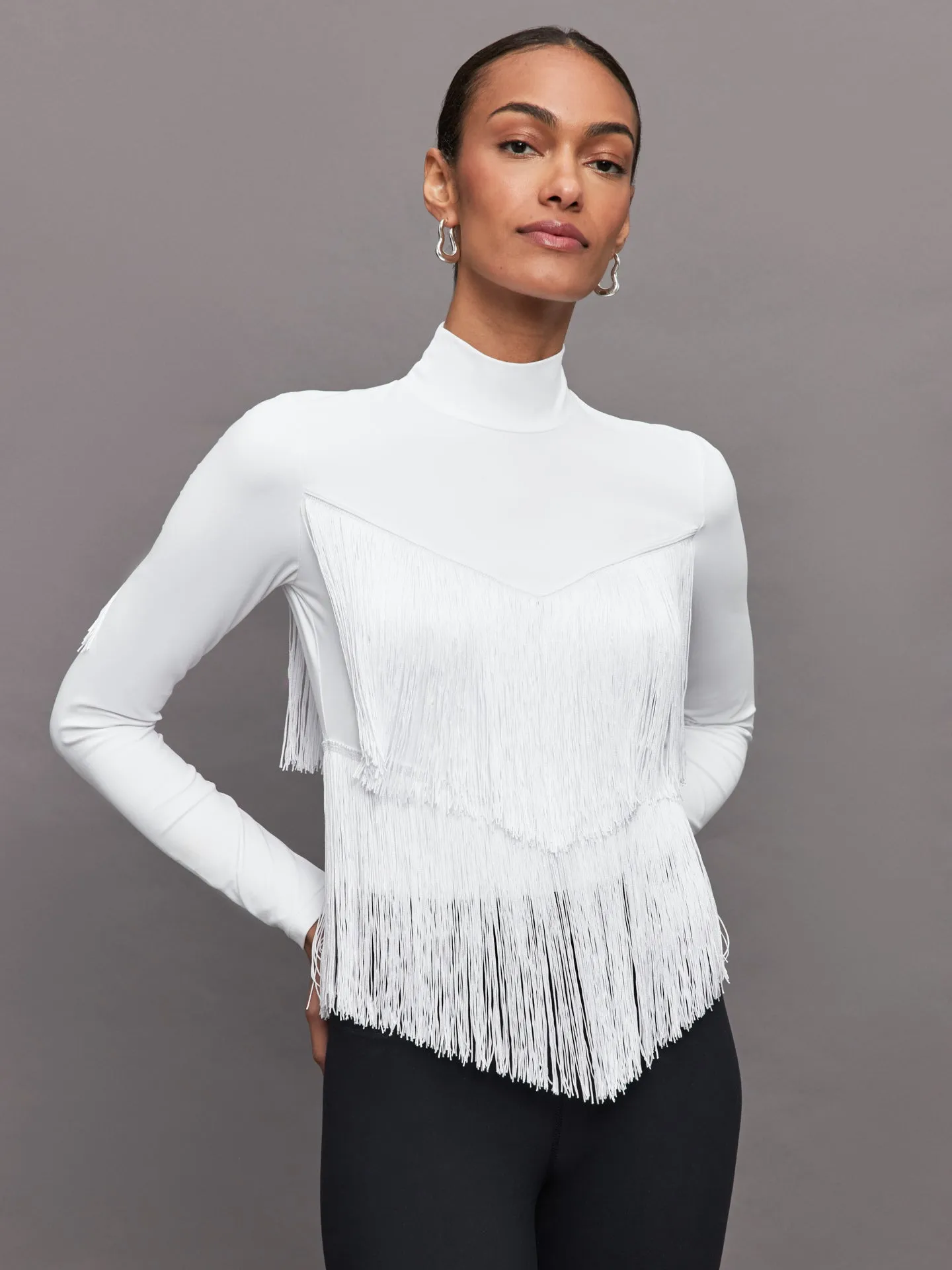 Fringe Mock Neck in Melt - White