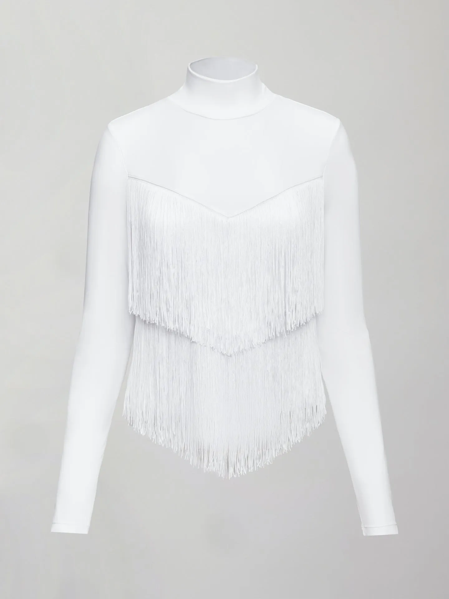 Fringe Mock Neck in Melt - White