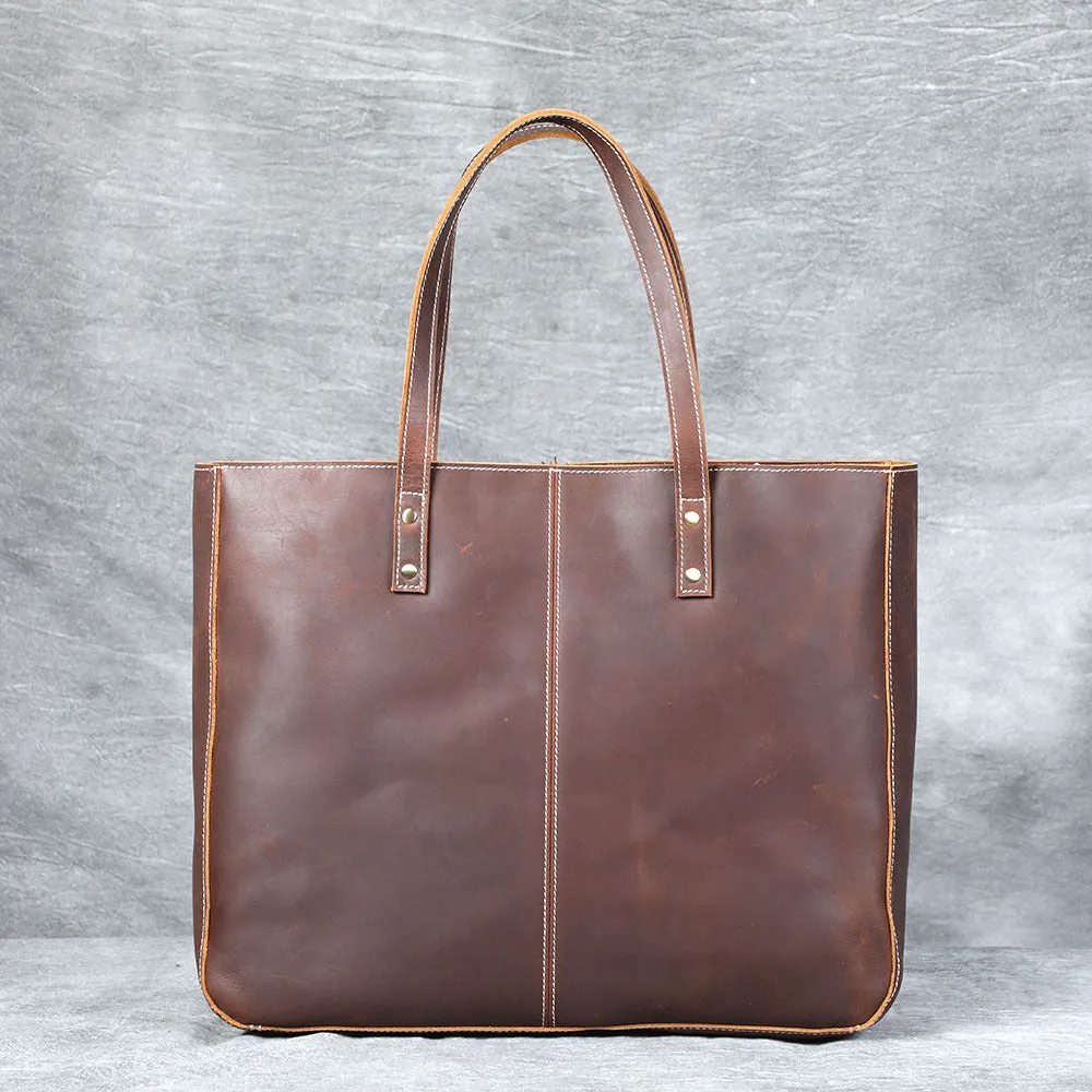 Full Grain Leather Tote Bag Men Leather Shoulder Bag Vintage Leather Handbags