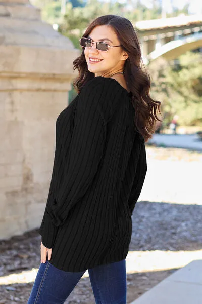 Full Size Ribbed Round Neck Long Sleeve Knit Top