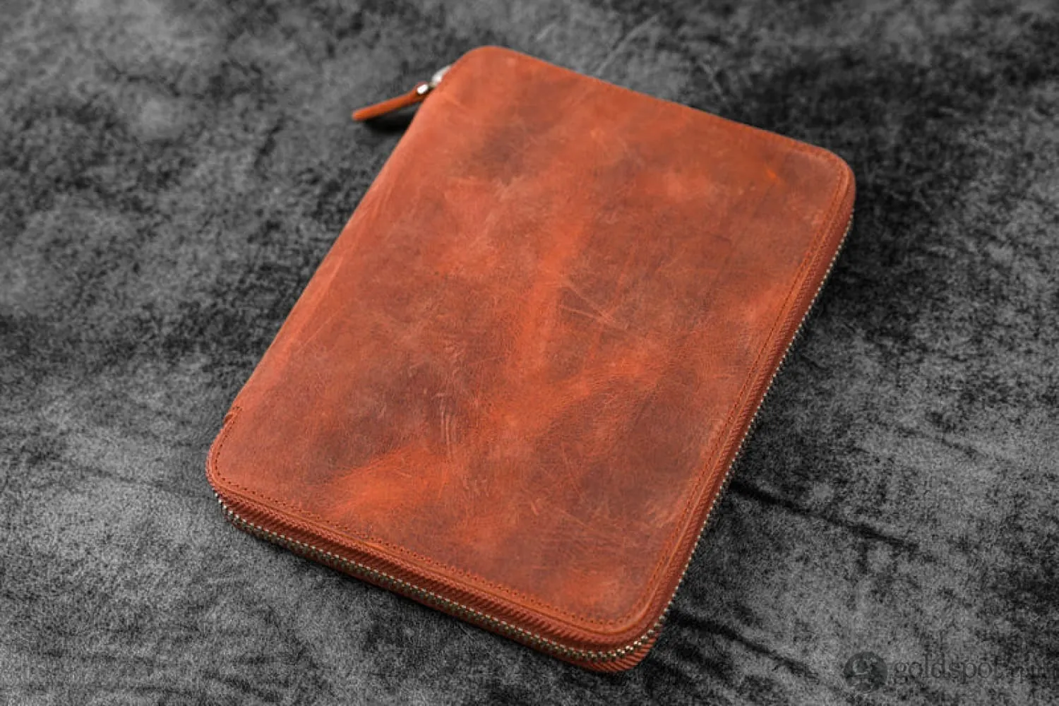 Galen Leather Zippered A5 Notebook Folio in Crazy Horse Orange