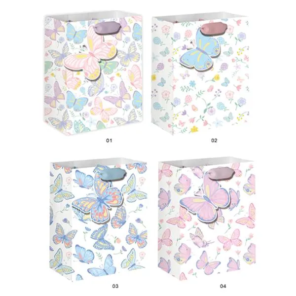 GIFT BAG BUTTERFLY LGE 4ASST 26x32x12.5cm