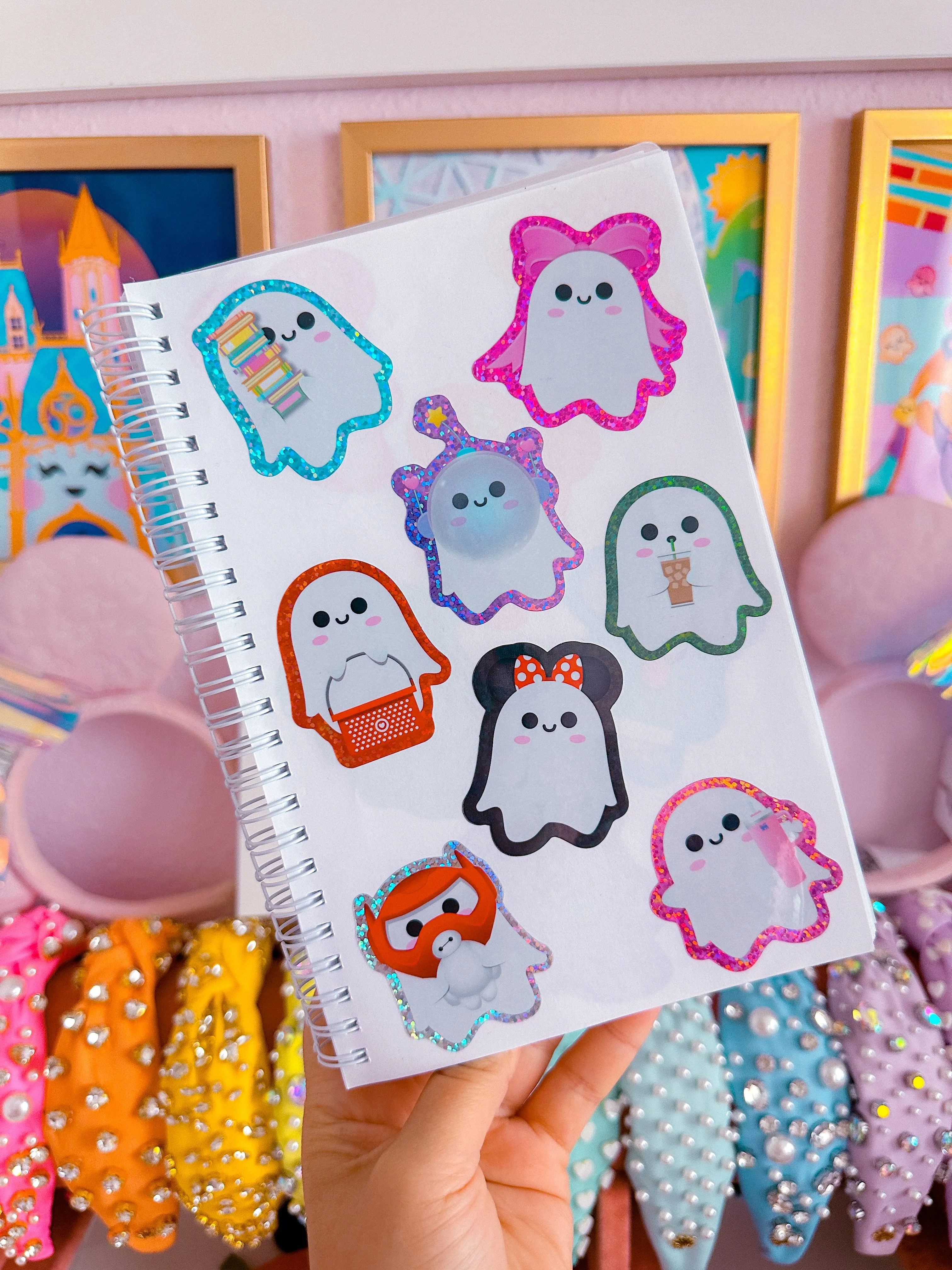 Glitter Waterproof Sticker - Shopping Basket Ghostie (Red)