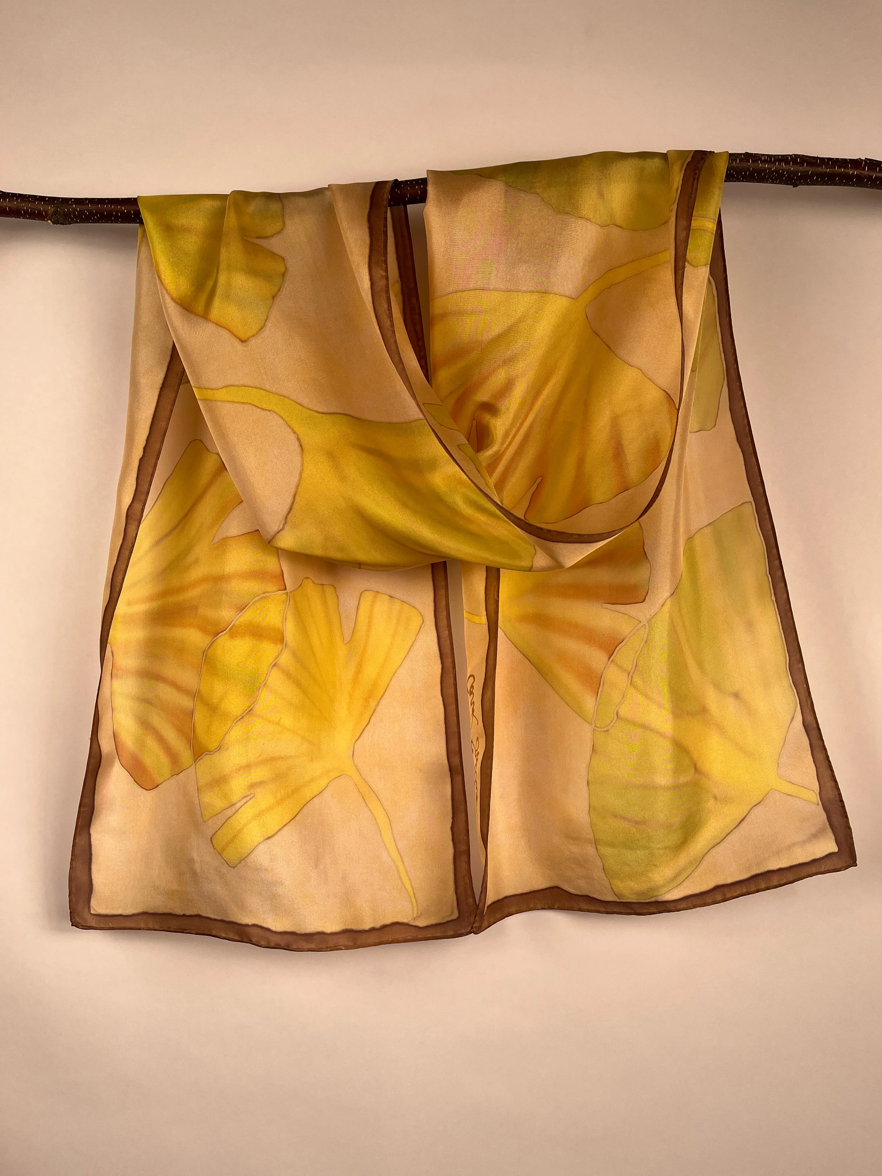 “Great Golden Gingko" - Hand-dyed Silk Scarf - $125