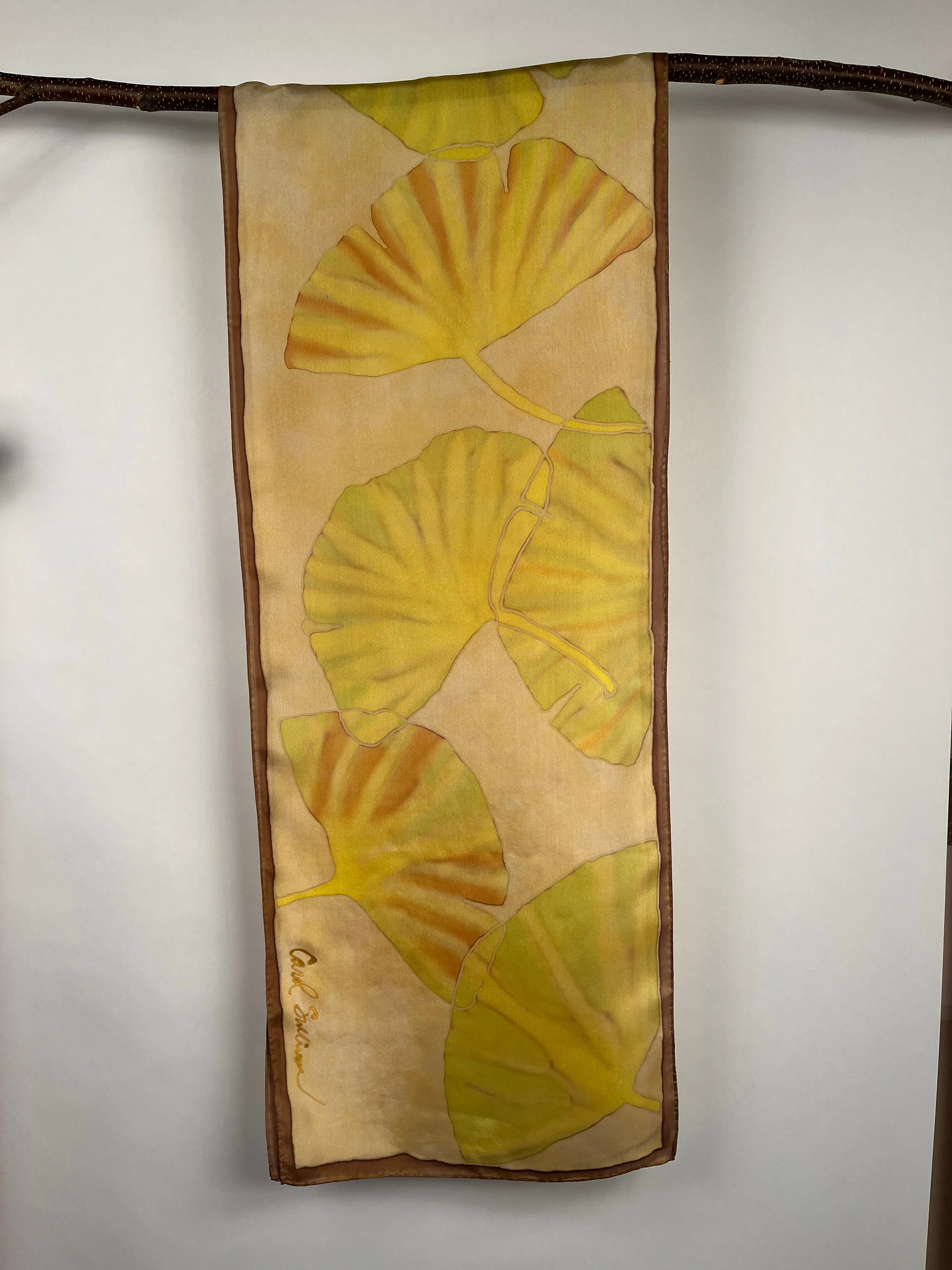 “Great Golden Gingko" - Hand-dyed Silk Scarf - $125