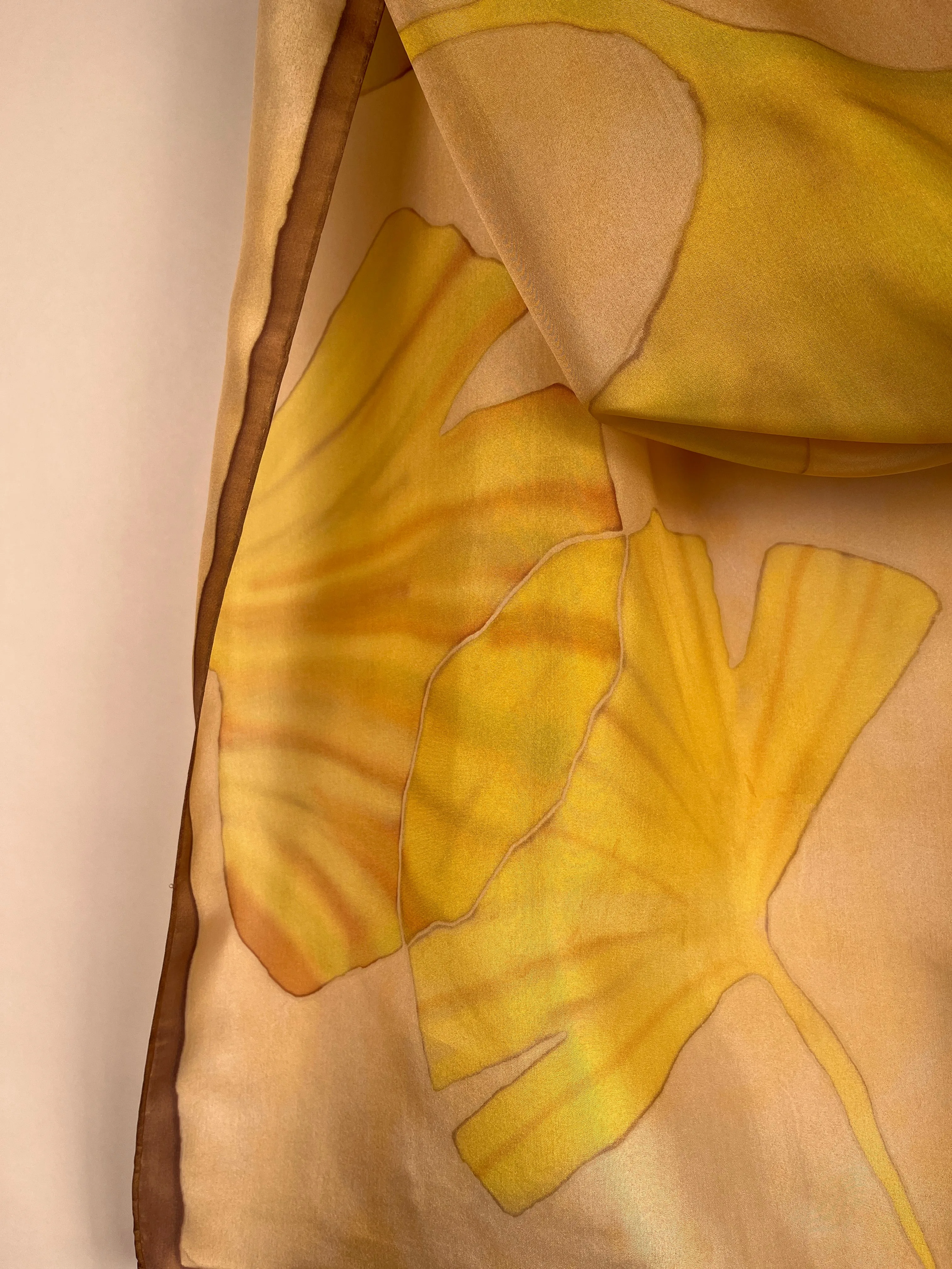 “Great Golden Gingko" - Hand-dyed Silk Scarf - $125