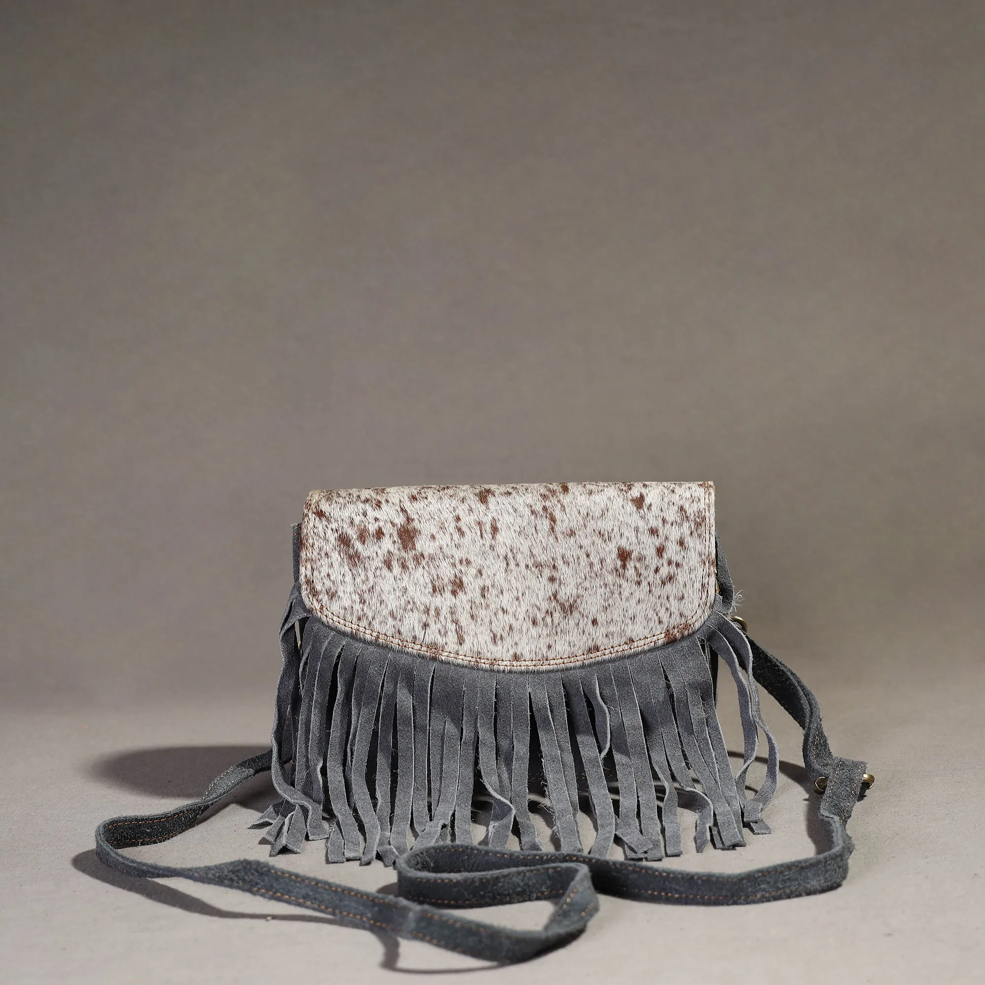 Grey - Handcrafted Suede Leather Fringe Sling Bag