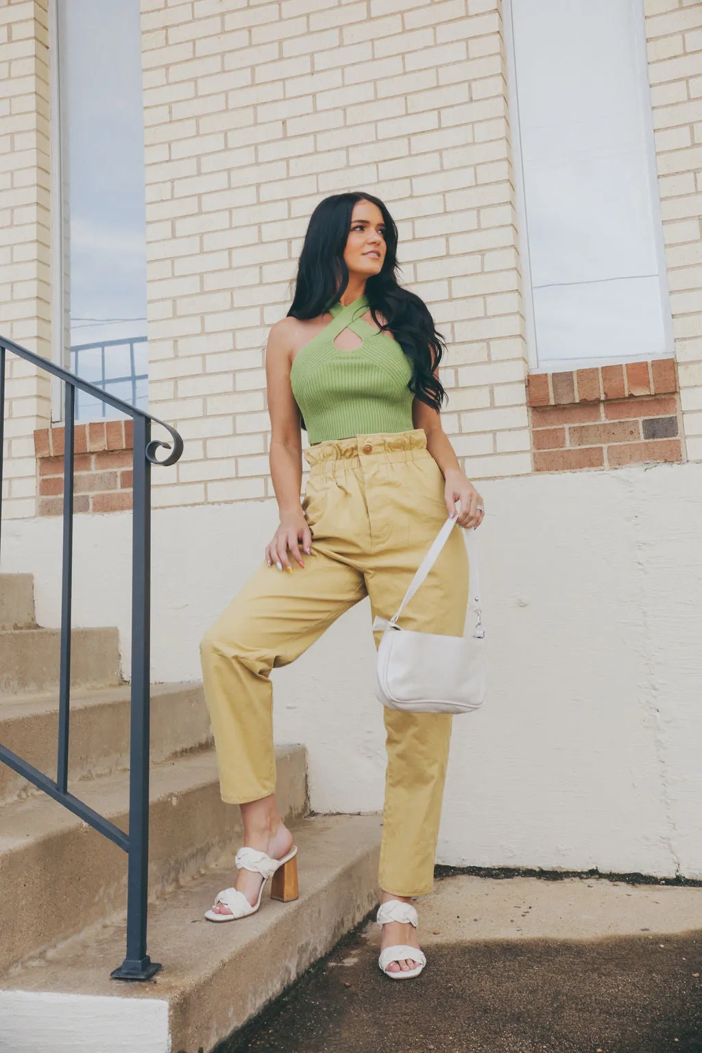 High Waisted Paper Bag Trousers (TAN)