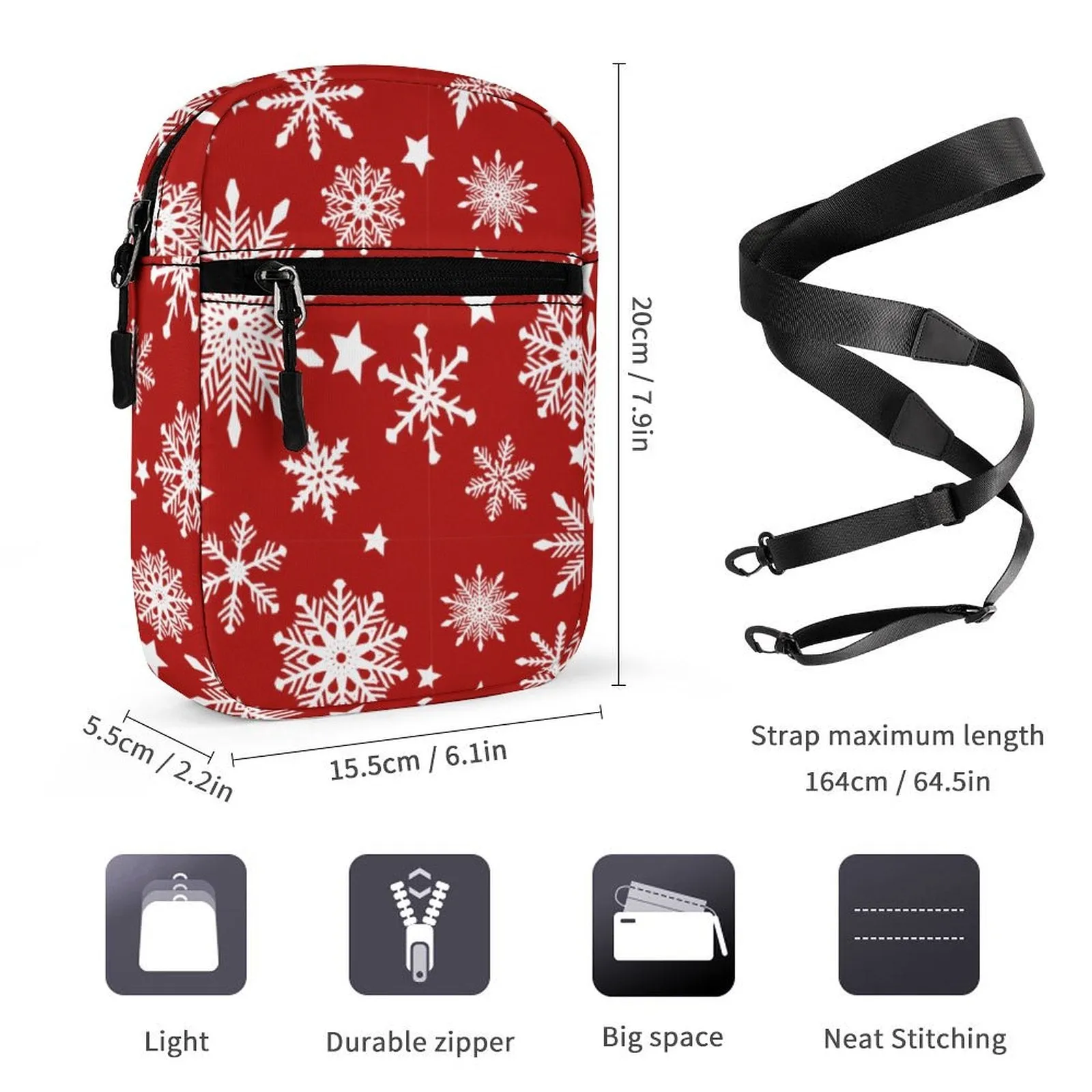 Holiday Pattern Snowflakes on a Red Small Messenger Bag (All-Over Printing)