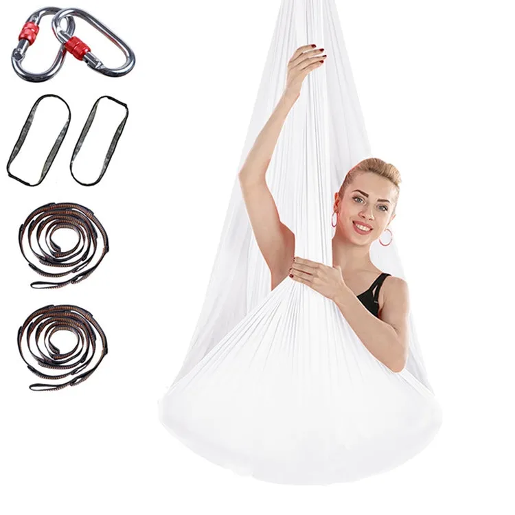 Indoor Anti-gravity Yoga Knot-free Aerial Yoga Hammock with Buckle / Extension Strap, Size: 400x280cm(White)