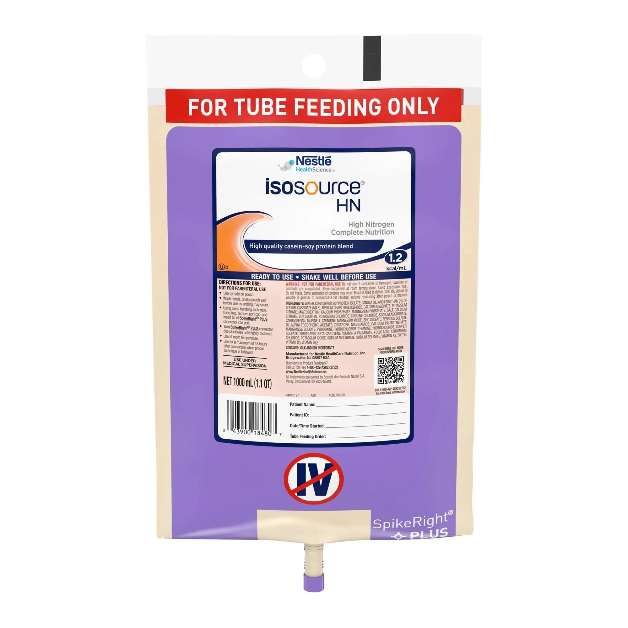 Isosource HN Tube Feeding Formula, 1,000-mL Bag, 1 Each