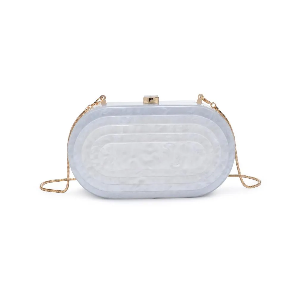 Jimberly Evening Pearlized Lucite Oval Box Clutch w/ Chain - Silver Glitter