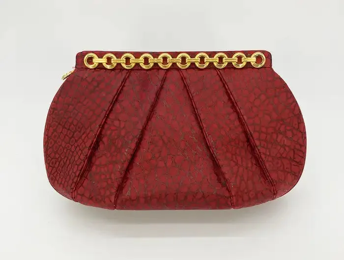 Judith Leiber Red Embossed Alligator Clutch