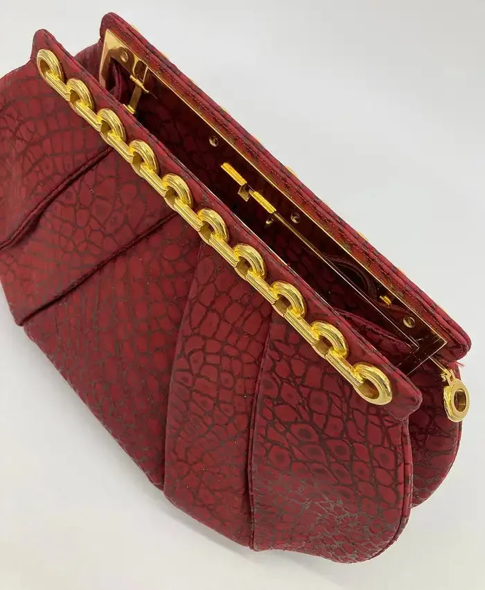 Judith Leiber Red Embossed Alligator Clutch