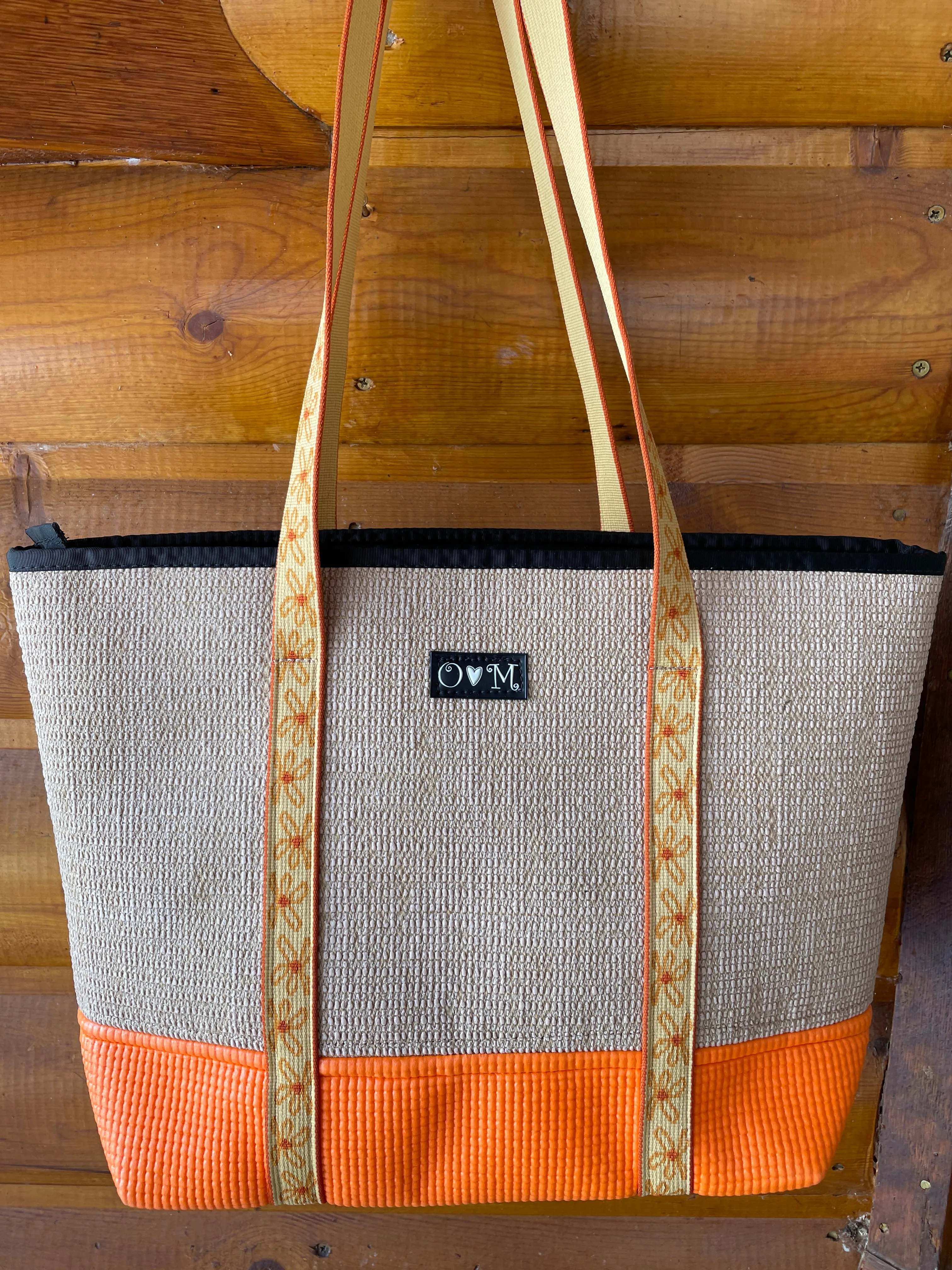 Jute Tote Zipper Top-Orange