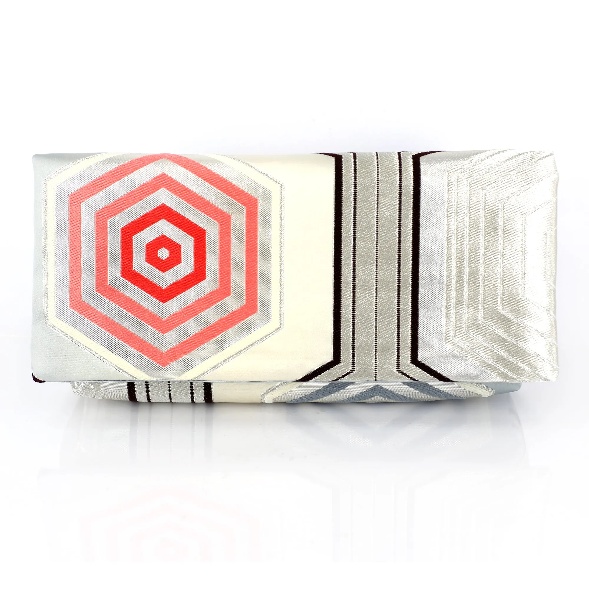 Kimono Obi Envelope Clutch Bag in Hexagon Kikko in Silver, Black, Pink