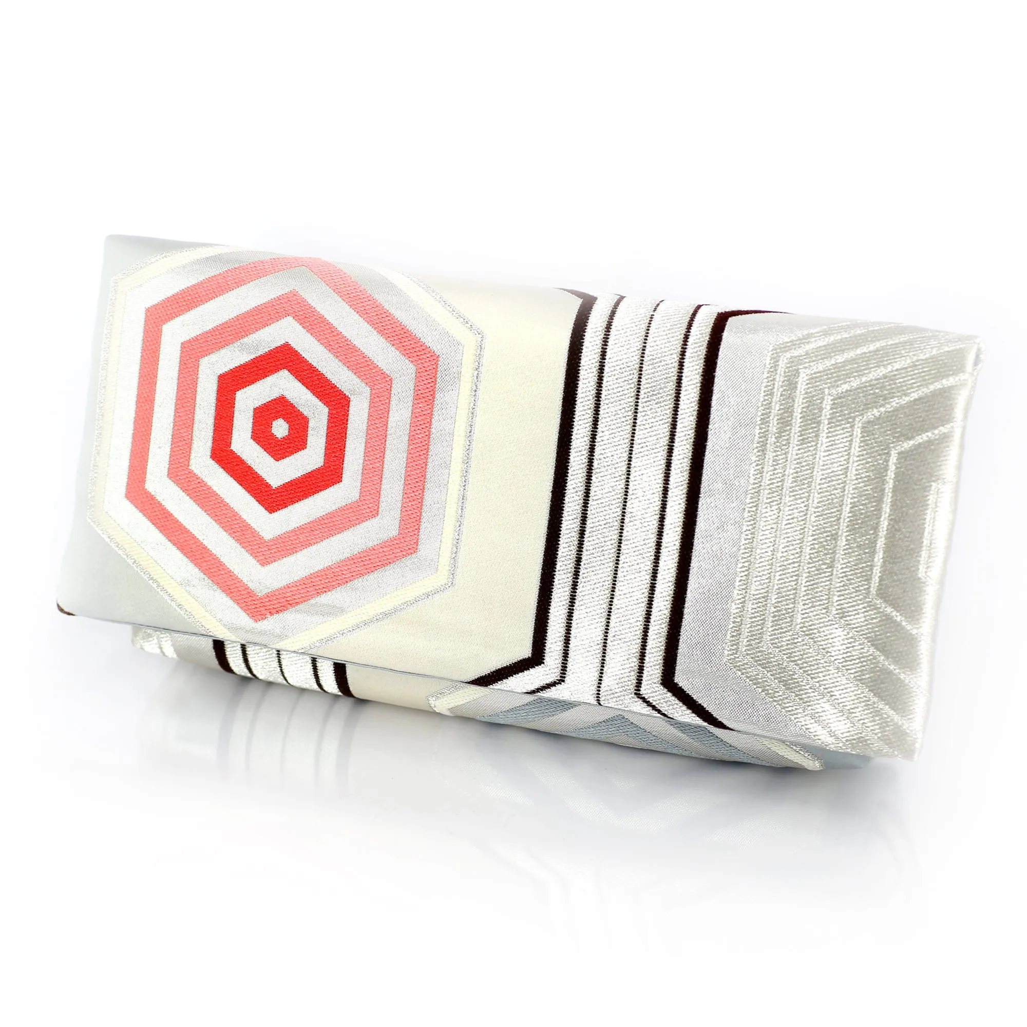 Kimono Obi Envelope Clutch Bag in Hexagon Kikko in Silver, Black, Pink