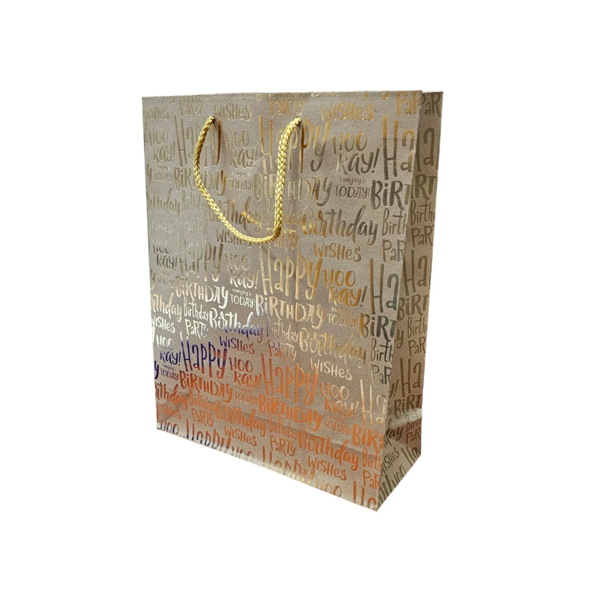 Kraft Party Gift Paper Bag with Metallic Print