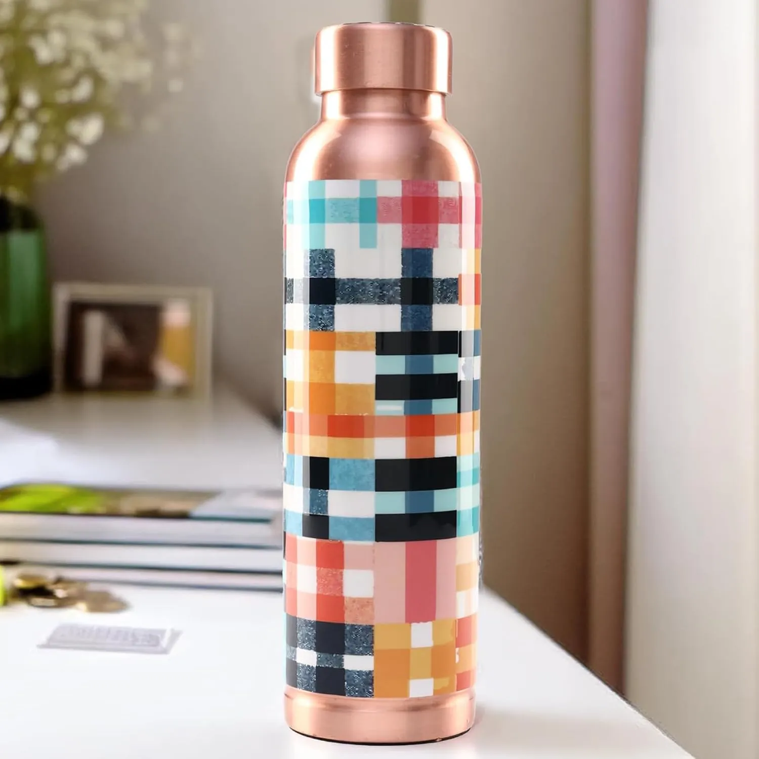 Kuber Industries 950ml Copper Water Bottle - Eco-Friendly & Leakproof Detox Tamaba Bottle for Office/Gym/Yoga/College, Men & Women-Colorful