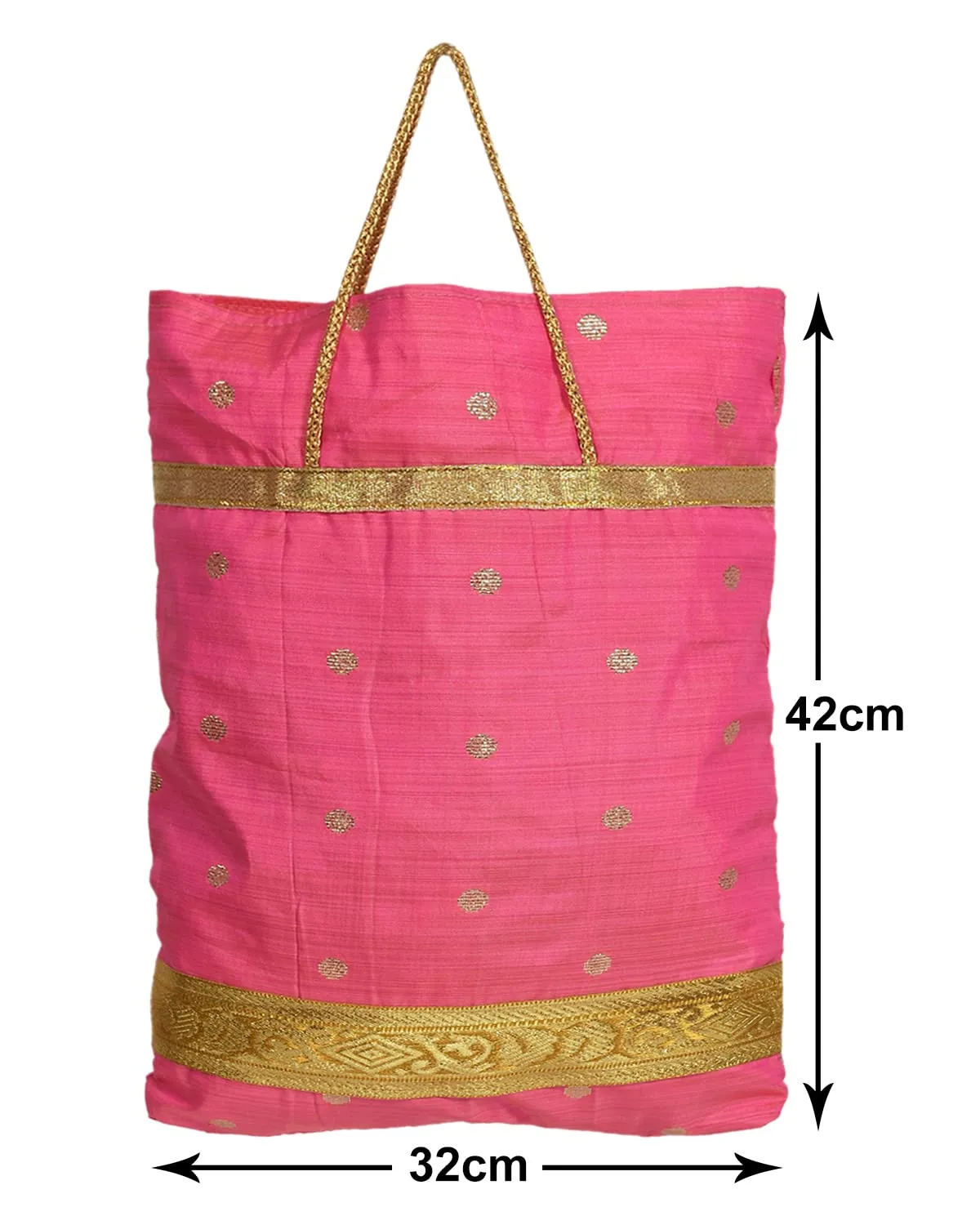 Kuber Industries Polyester Dot Design Foldable Potli|Shopping|Gifting, Hand Bag With Handle (Pink)