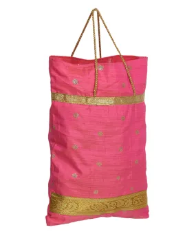 Kuber Industries Polyester Dot Design Foldable Potli|Shopping|Gifting, Hand Bag With Handle (Pink)