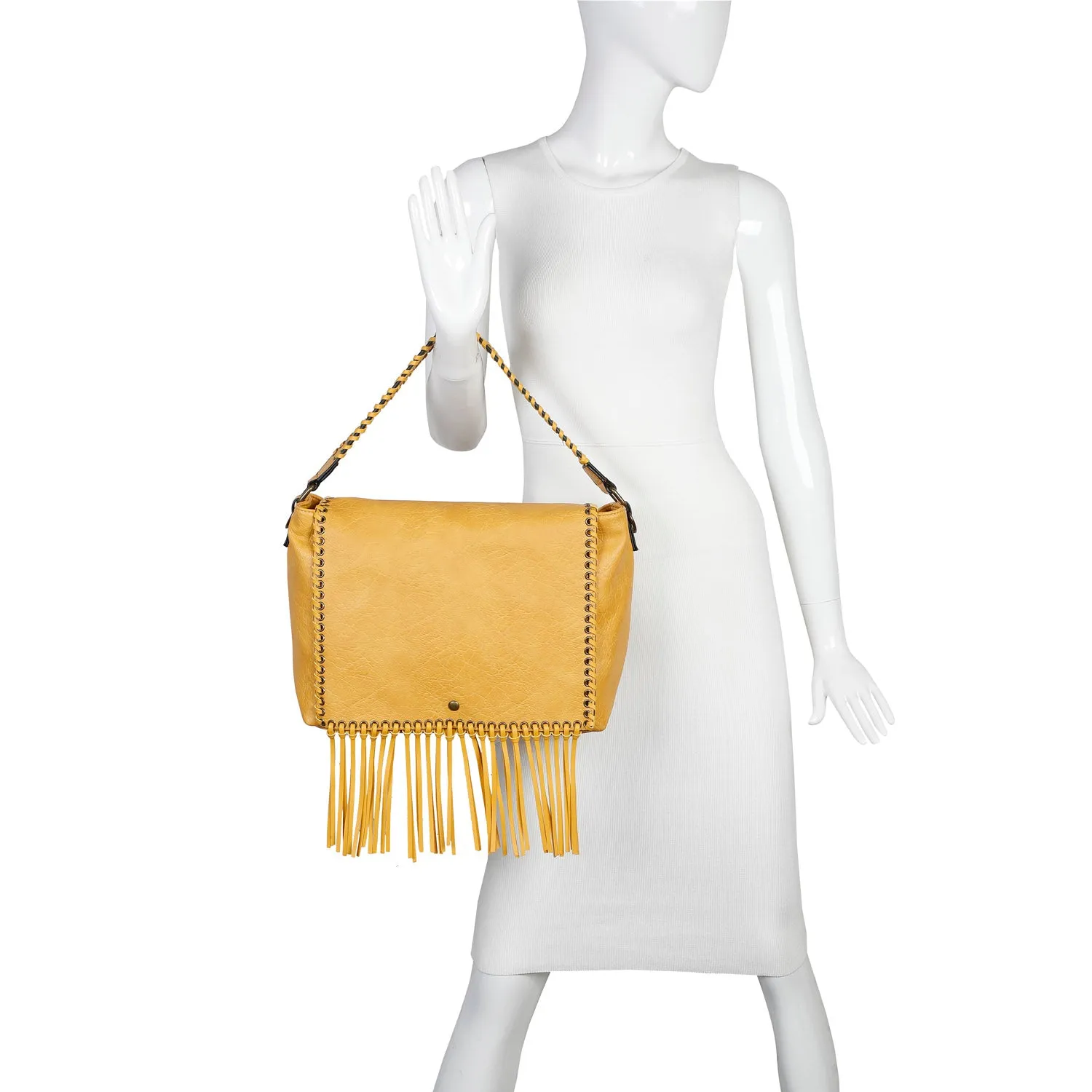 Lacey Fringe Messenger - Mustard