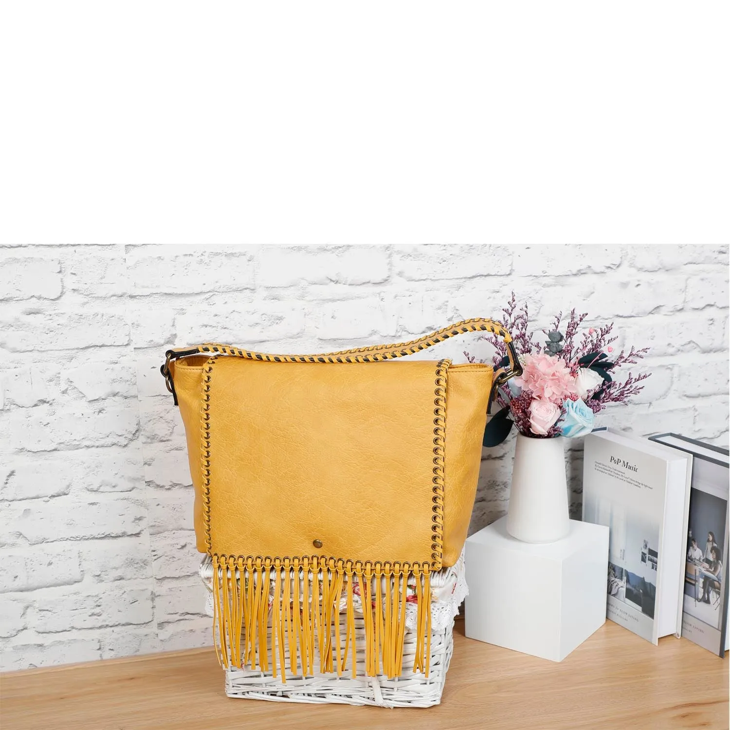 Lacey Fringe Messenger - Mustard