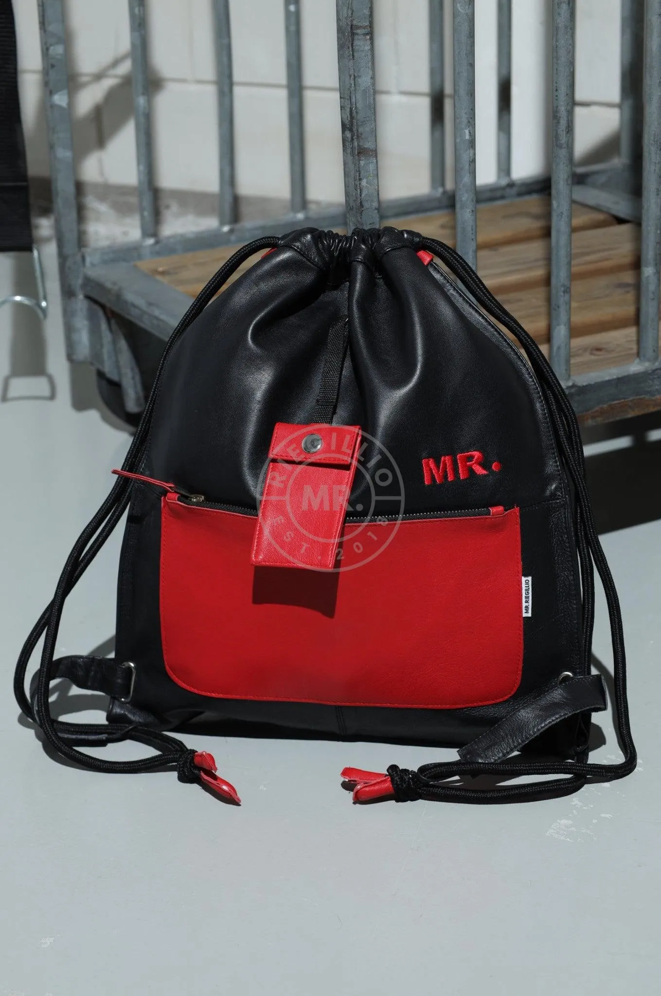 Leather Backpack Black - Red Touch