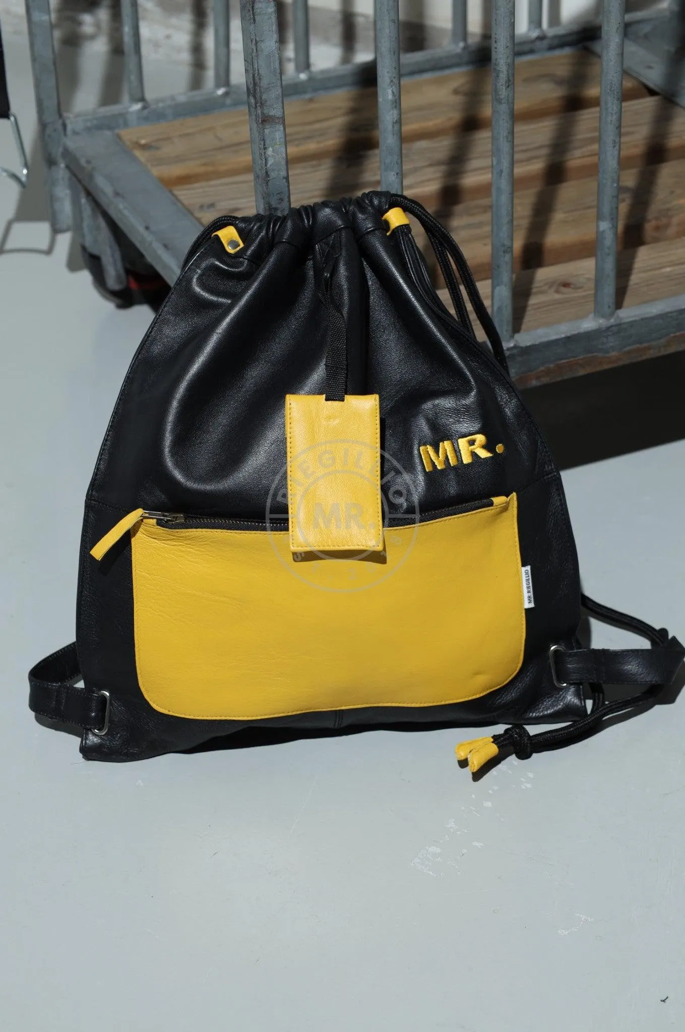 Leather Backpack Black - Yellow Touch