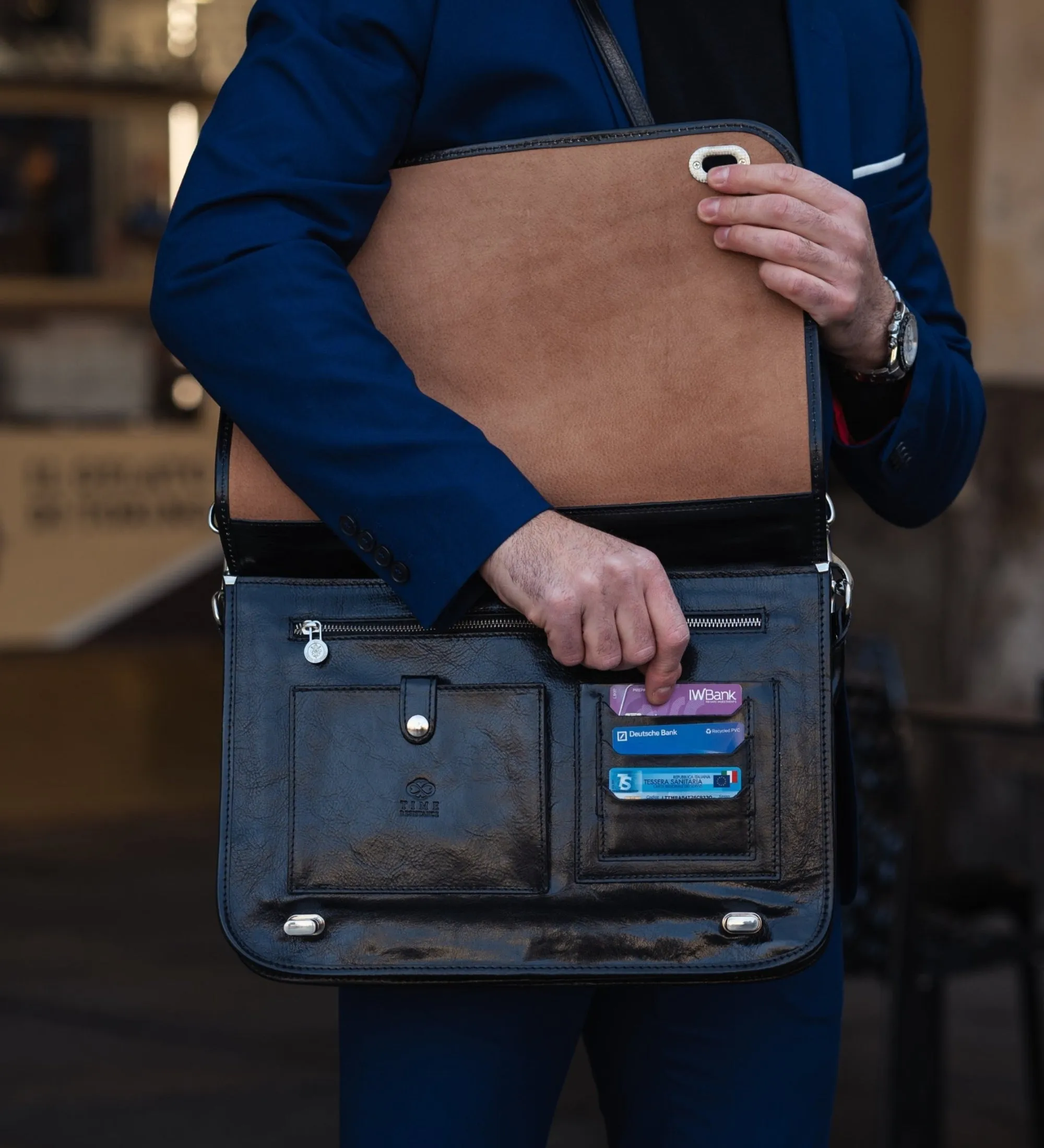 Leather Briefcase Laptop Bag - Illusions