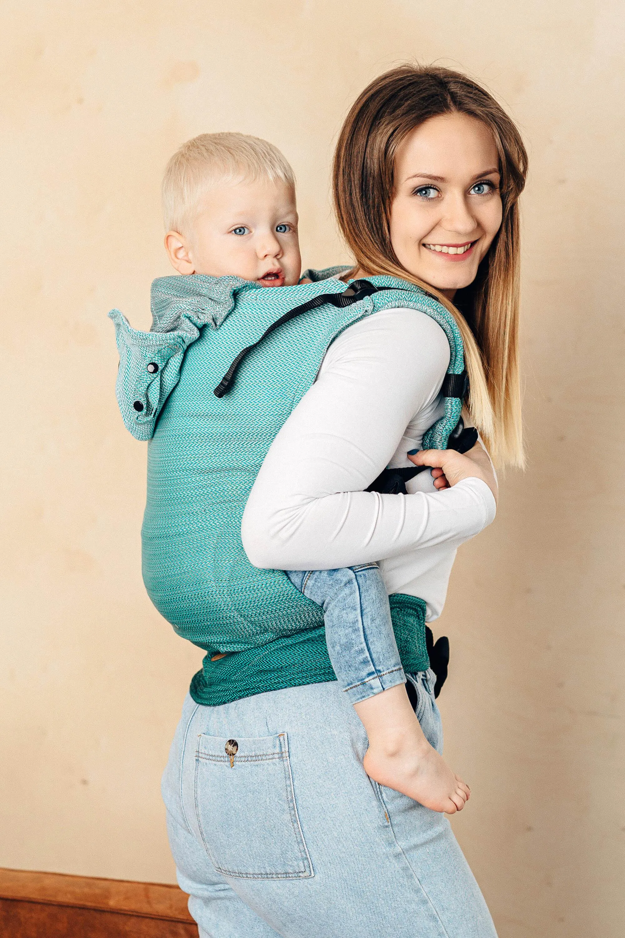 LennyLamb LennyGo Ergonomic Baby Carrier Baby Size Little Herringbone Ombre Green